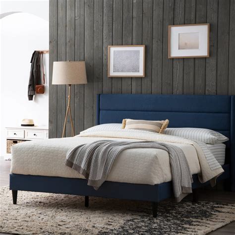 Brookside Sara Upholstered Bed With Horizontal Channels Navy Queen