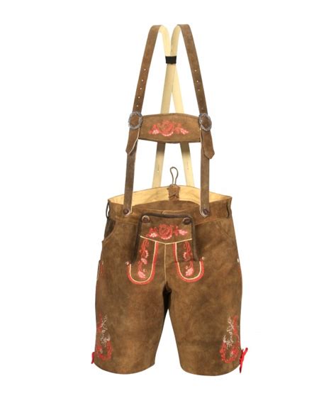 Traditional German Authentic Lederhosen Brown Red Authentic
