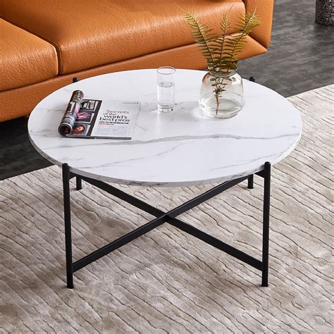Kepooman Modern Round Nesting Coffee Tables With Marble Top 36 Wooden
