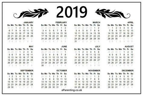 2019 Free Printable Calendar