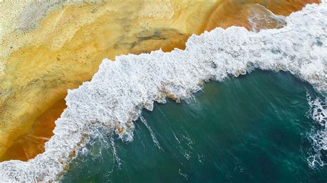 Landscape Beach Sea Foam Waves Water Aerial View Sand Nature Hd