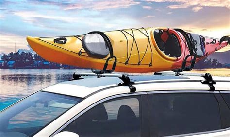 J Style Kayak Roof Rack 2 Tie Down Straps Mounted On Car Foldable