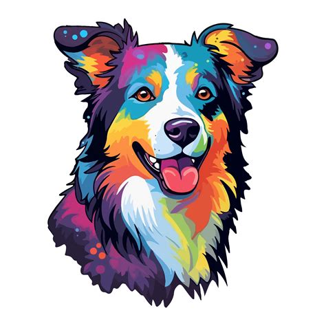 Colorful Border Collie Dog Border Collie Portrait Dog Sticker Clip