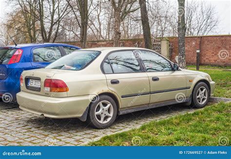 Old Rusty Japanese Honda Civic Yellow Grey Parked Editorial Photography