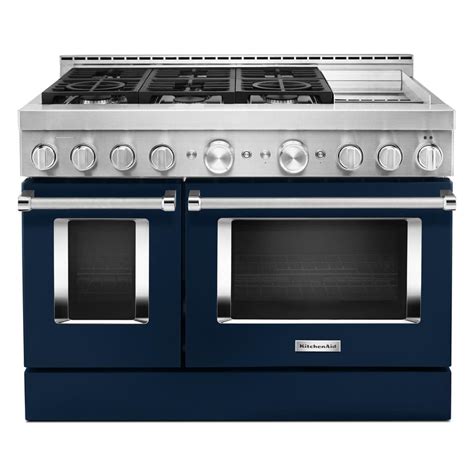 Kitchenaid Ink Blue Smart Freestanding Double Oven Gas Range 63 Cu