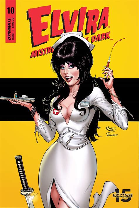 Upon arriving in a small town where she has inherited a rundown mansion, a famous horror hostess battles an evil uncle, and townspeople who want her burned at the stake. Elvira: Mistress of the Dark #10 (Royle Cover) | Fresh Comics