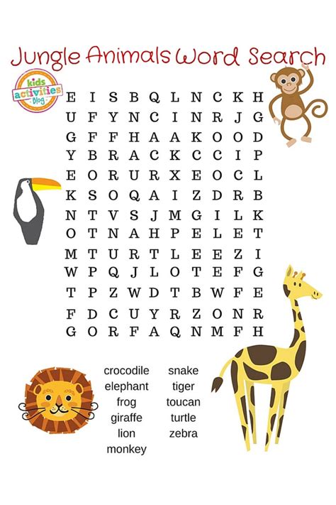 Jungle Animal Word Search Puzzle Printable Kids Activities Blog