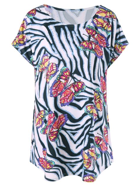 17 Off 2021 Plus Size Butterfly And Zebra T Shirt In White Dresslily