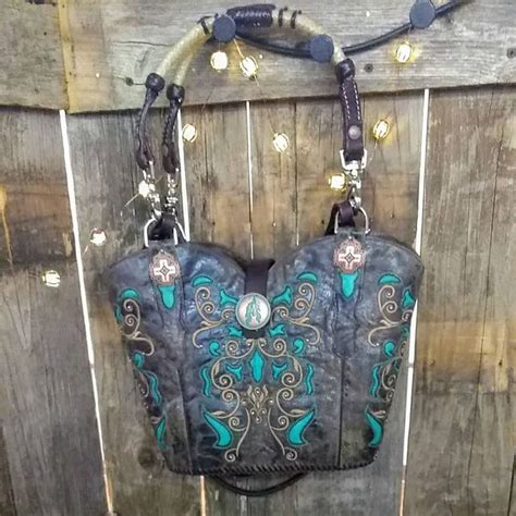 Smokey Brown With Turquoise Inlays Cowboy Boot Purse Stunning 395