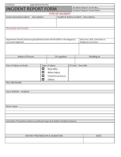 Incident Report Form Throughout Injury Report Form