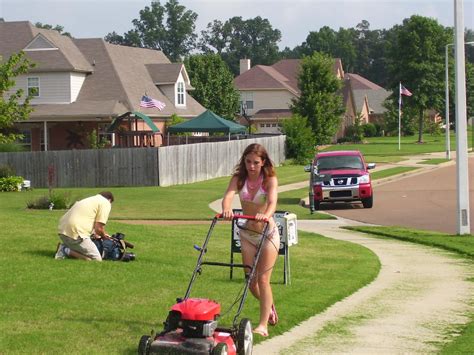Topless Women Mowing Lawn Play Girl Pushing Lawn Mower Min Video