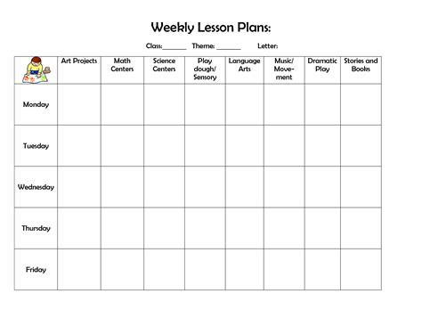 Daycare Weekly Lesson Plan Template Example Calendar Printable