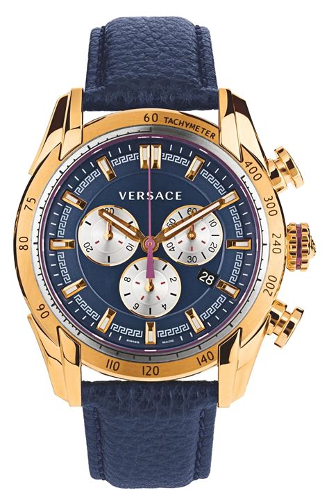 Versace Mens Swiss Chronograph V Ray Leather Strap Watch 44mm Leather