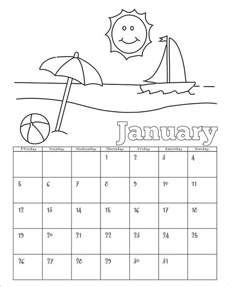 Printable Blank Calendar For Kindergarten