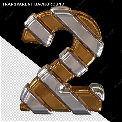 Premium Psd Gold Numbers With Diagonal Silver Straps 3d Number 2