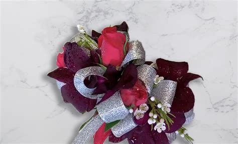 Hot Pink And Purple Spray Rose Corsage By Leaf And Stem