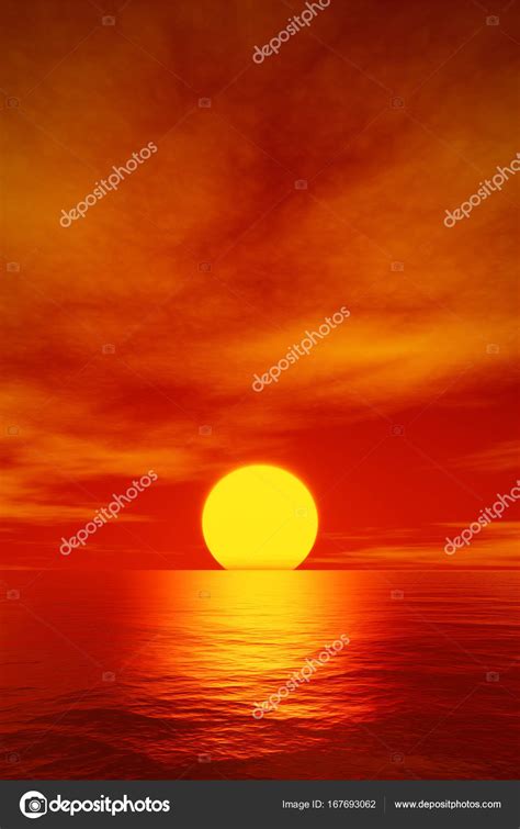 Big Beautiful Red Sunset Over The Ocean Stock Photo By ©magann 167693062