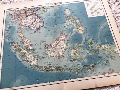 Large Vintage Map Of The Asian Archipelago Indonesia Singapore Etc
