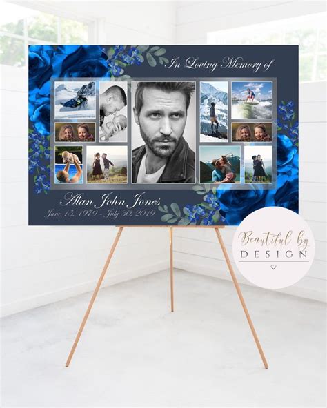 Blue Rose Memorial Photo Collage Template Large Memorial Etsy
