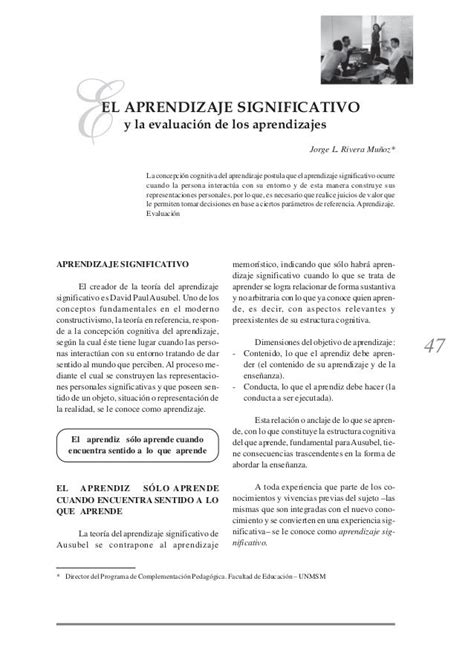 47 El Aprendizaje Significativo Y La EvaluaciÓn De Los Aprendizajes Eel