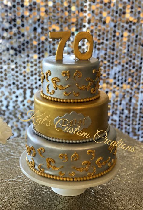 Silver and Gold 70th Birthday Cake! | 70th birthday cake, Birthday