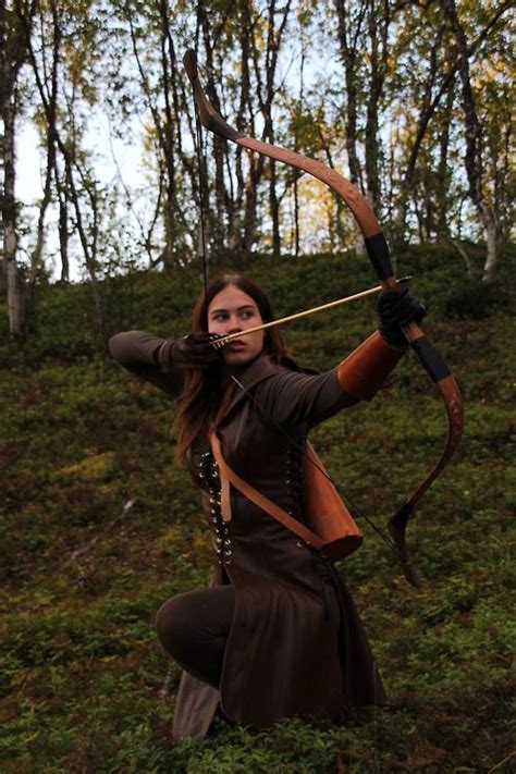 Female Archer About To Take A Shot Larp Costume Woman Archer Archery Girl Warrior Woman