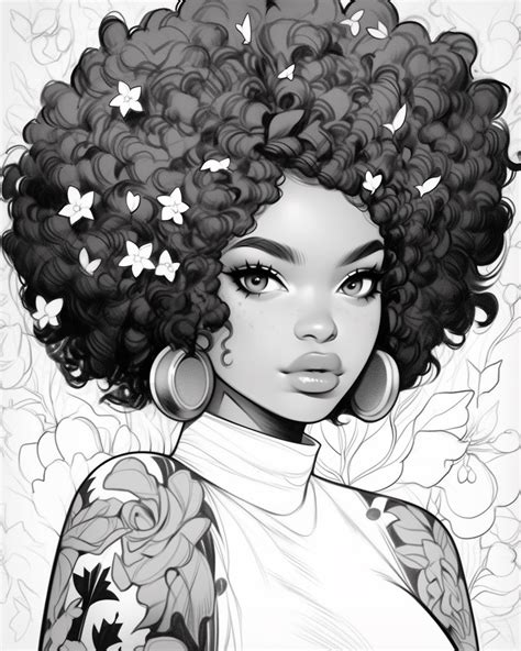 Natural Curly Hairstyles For Black Women Coloring Page Black Women
