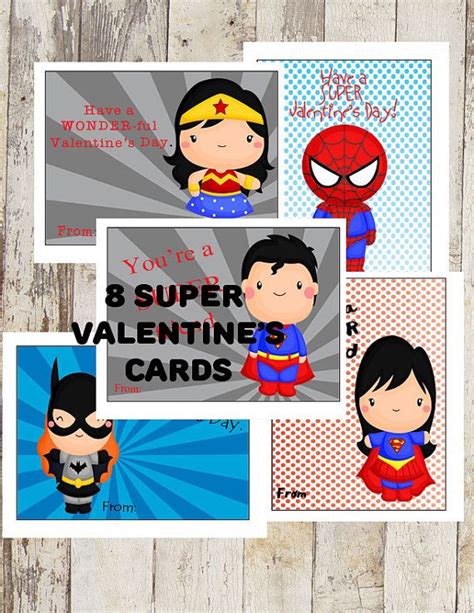 Super Hero Valentines Cards Set 2 Boys Or Girls Printable Dc Superman