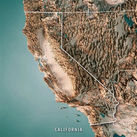 California State Usa 3d Render Topographic Map Neutral Border Digital