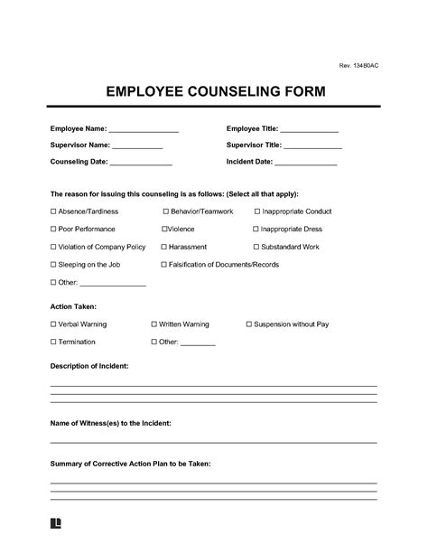 Employee Counseling Form Template Word