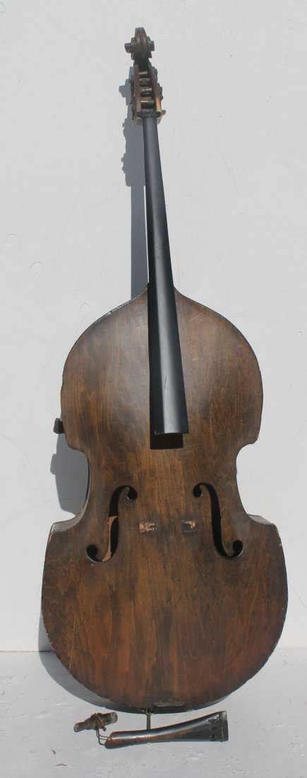 Large Antique Bass Fiddle With Metal Stand As Found