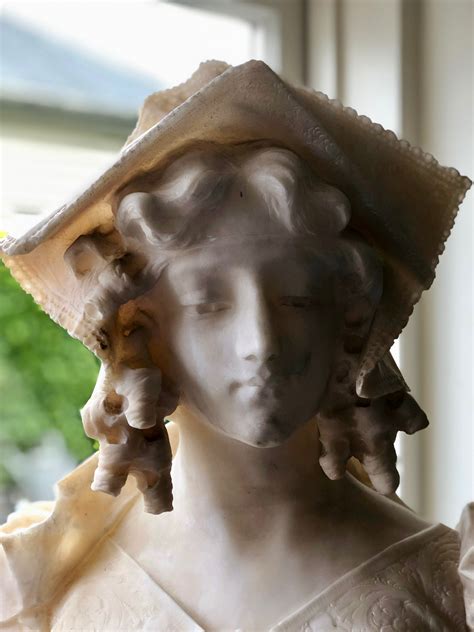 Alabaster Bust Of Young Woman On Marble European Antiques