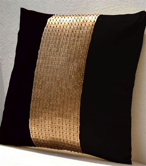 Decorative Throw Pillow Black Gold Color Block Pillow Gold Accent
