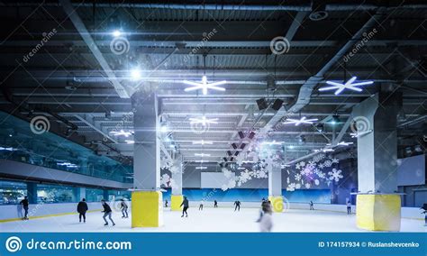 Beautiful Winter Background Professional Ice Skating Rink People