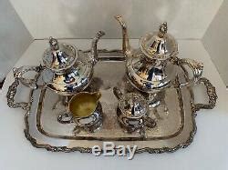 Vintage Wm Rogers Silverplate Tea Set Coffee Pot Serving Tray Creamer