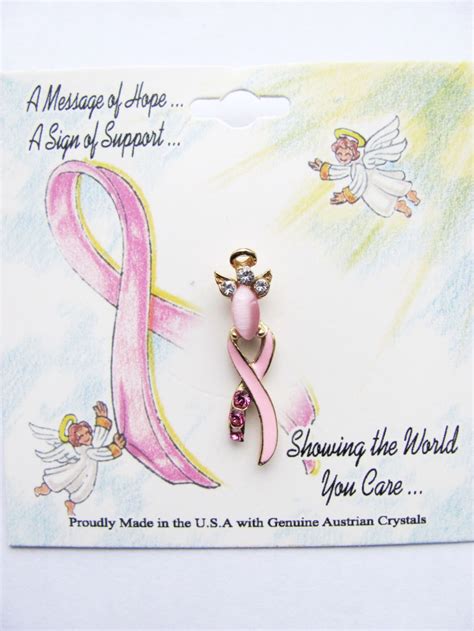 breast cancer angel and pink ribbon pin genuine austrian crystals