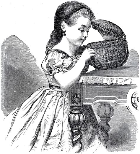 Darling Girl With Basket Drawing The Graphics Fairy