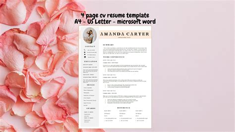 Modern Resume Template4 Page Cv Resume A4 Cv US Letter Cv Etsy Canada