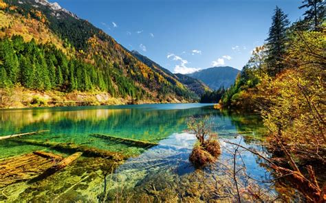 Download Wallpapers Mountains Summer China Emerald Lake Jiuzhaigou