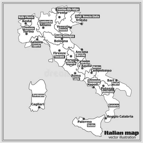 Mapa Administrativo Blanco Y Negro Del Vector De Italia Ilustración Del