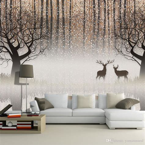 Find the best best 3d wallpaper on getwallpapers. Wall Mural Vintage Nostalgic Dark Forest Elk 3D TV ...