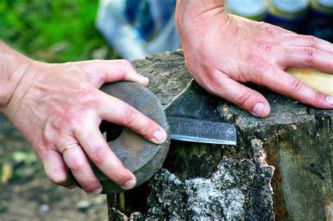 The hatchet's blade should be placed across the stone, for ten to twelve strokes on each side. Ready & Armed: How to Sharpen a Hatchet: The Top 7 Methods