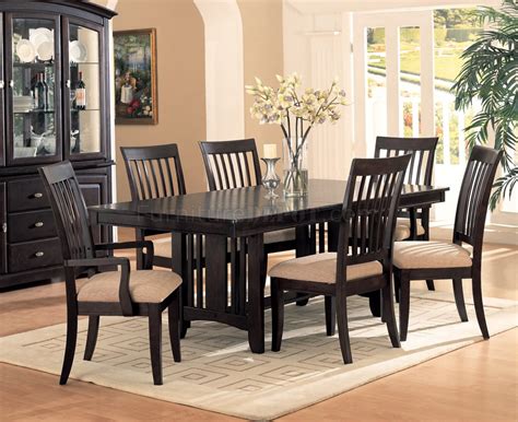 While it speaks to the classic dining set and sconces, it feels fresh. Cappuccino Finish Classic Dining Room Furniture