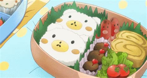 A food pyramid's tip is the smallest part, so the fats and sweets in the top of the food pyramid should comprise the smallest percentage of the diet. anime food gifs | WiffleGif