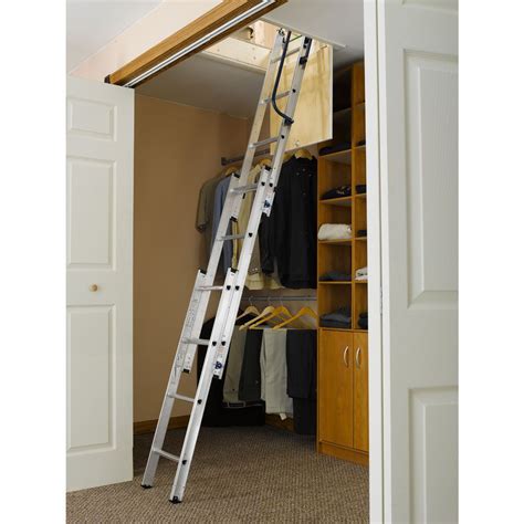werner aa1510b aluminum small opening aluminum attic ladder 250 lb rating industrial ladder