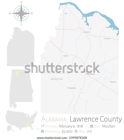 Large Detailed Map Lawrence County Alabama Stock Vector Royalty Free