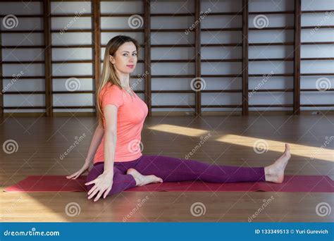 Beautiful Woman Practicing Yoga Indoors Stock Image Image Of Floor Caucasian 133349513