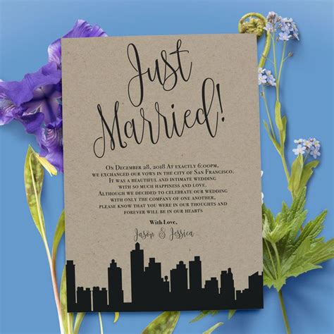 Just Married Elopement Announcement Rustic Card Wedding Announcement
