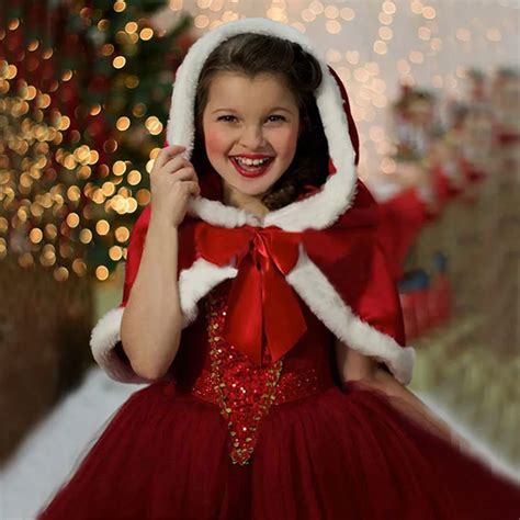 Cute Baby Kids Girls Christmas Dress With Shawl Child Girl Cosplay
