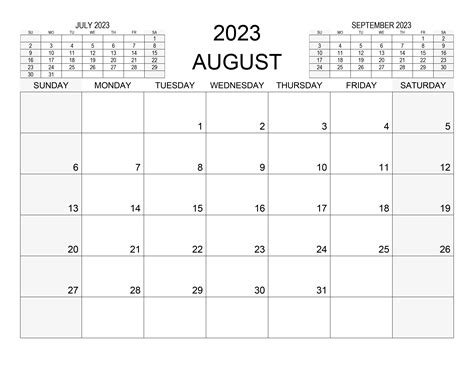 August 2023 Printable Calendar Printable Coloring Pages